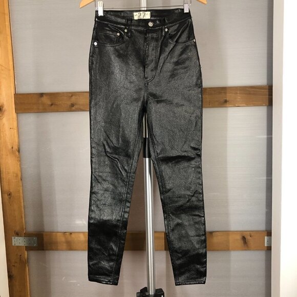 We The Free Phoenix Coated Liquid Black Pleather Button Fly Skinny Jeans 27 - Picture 3 of 15
